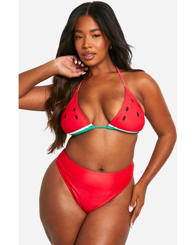 Boohoo Plus Watermelon Halter Bikini Set - Red
