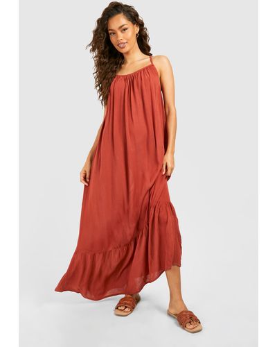 Boohoo Strappy Cheesecloth Maxi Dress - Red