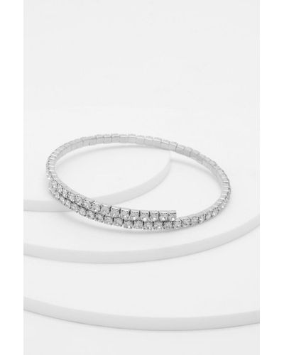 Boohoo Crystal Row Overlap Bracelet - Grey