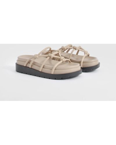 Boohoo Wide Fit Knot Detail Chunky Sliders - Natural