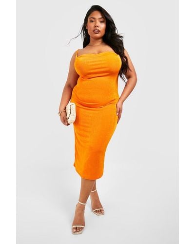 Boohoo Plus Acetate Slinky Cowl Neck Midi Dress - Orange