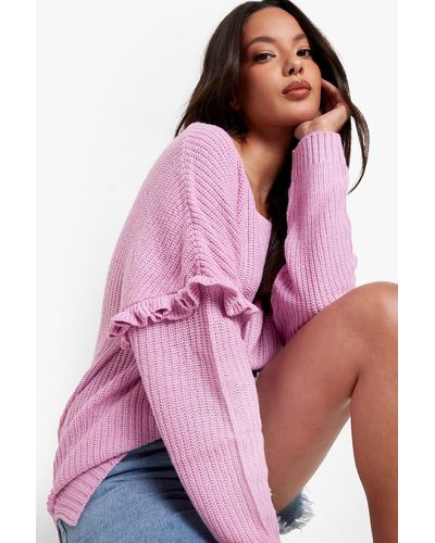 Boohoo Ruffle Sleeve Sweater - Pink
