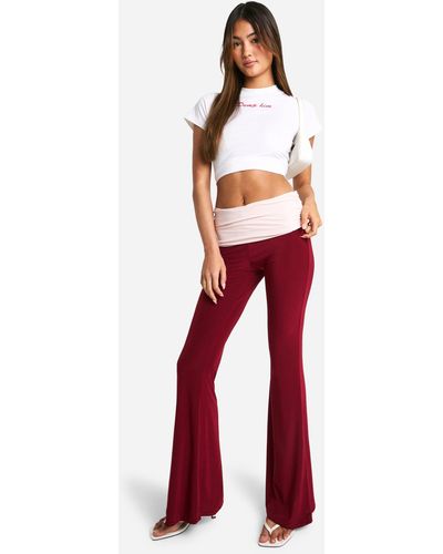 Boohoo Jersey Contrast Waist Band Yoga Flare - Red