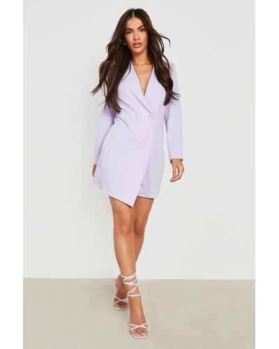 Boohoo Collarless Double Breasted Blazer Dress - Purple