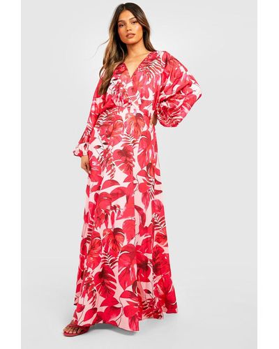 Boohoo Palm Print Wrap Maxi Dress - Red