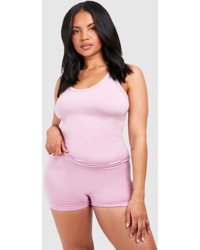 Boohoo Plus Supersoft Premium Seamless Strappy Back Top - Pink