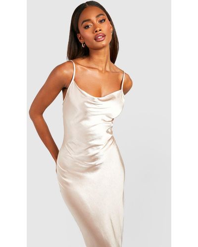 Boohoo Bridesmaid Satin Cowl Neck Maxi Dress - White