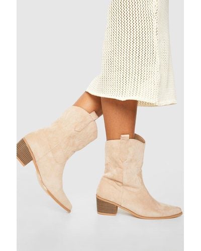 Boohoo Embroidered Western Cowboy Boots - Natural