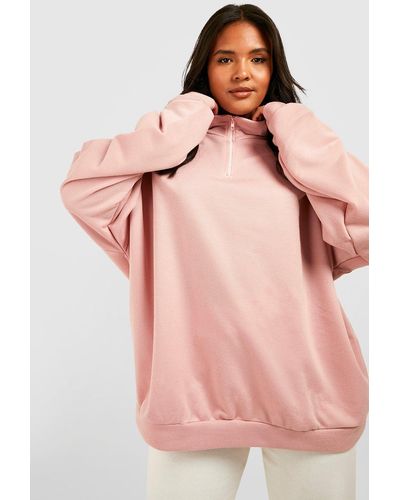 Boohoo Plus Oversized Half Zip Sweater - Pink