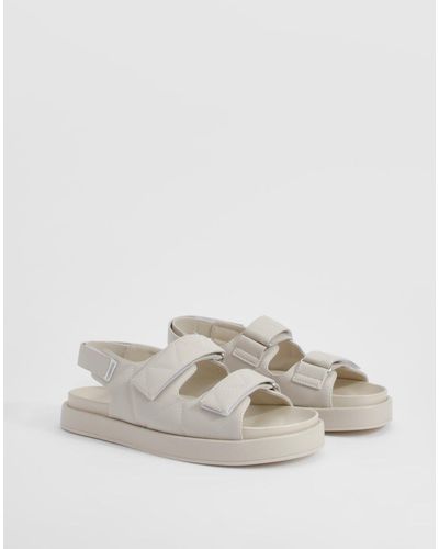 Boohoo Wide Fit Quilted Velcro Dad Sandals - White