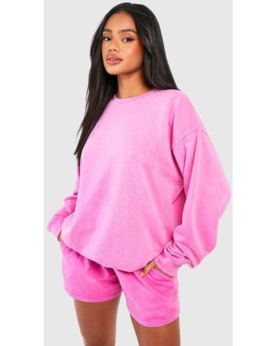 Boohoo Overdyed Sweatshirt Short Tracksuit - Pink