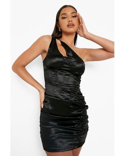 Boohoo Satin Corset Detail One Shoulder Mini Dress - Black
