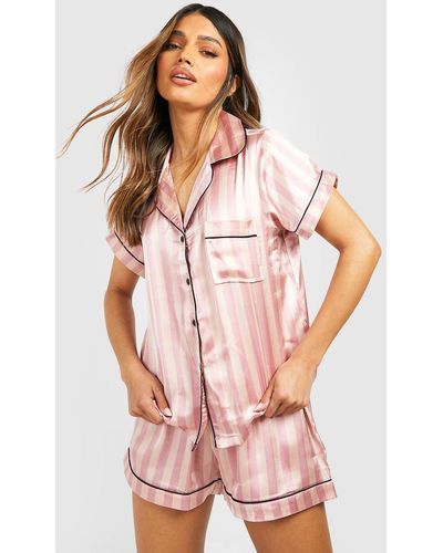 Boohoo Candy Stripe Pajama Short Set - Pink