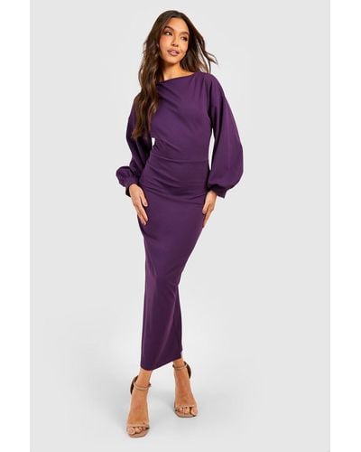 Boohoo Volume Sleeve Midaxi Dress - Purple