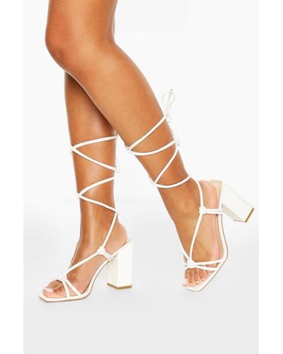 Boohoo Strappy Knot Detail Block Heels - White