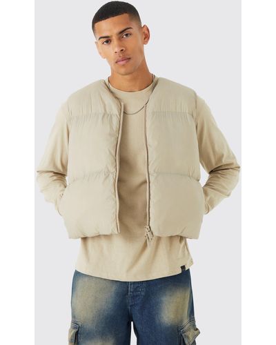 BoohooMAN Sheen Quilted Nylon Gilet - Natural