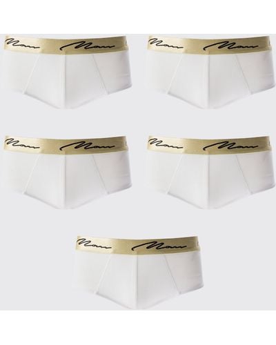 BoohooMAN 5 Pack Man Signature Gold Waistband Briefs In White - Weiß