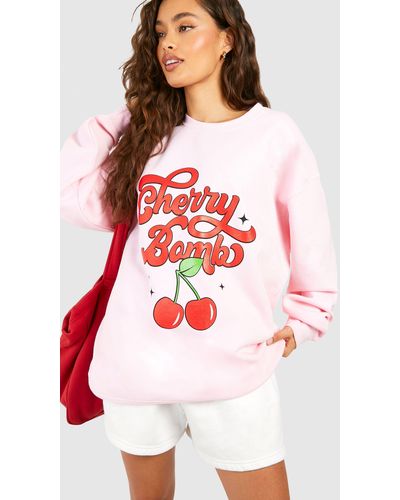 Boohoo Cherry Bomb Slogan Printed Oversized Sweatshirt - Rojo