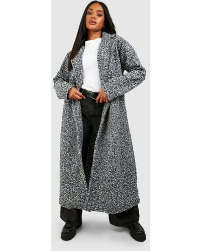 Boohoo Textured Wool Look Belted Coat - Grey