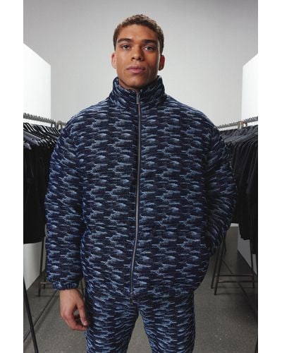 Boohoo Boxy Fit Fabric Interest Denim Puffer Jacket - Blue