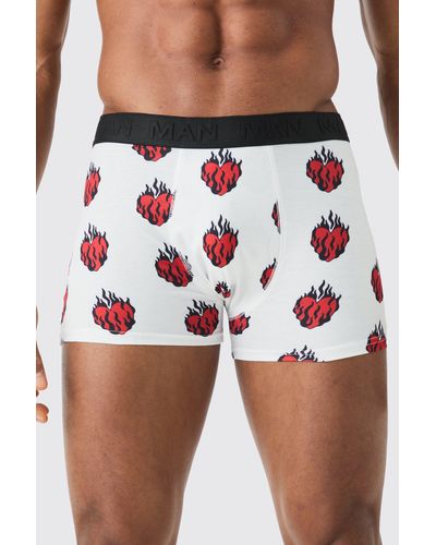 BoohooMAN Printed Heart Flames Boxers - Red