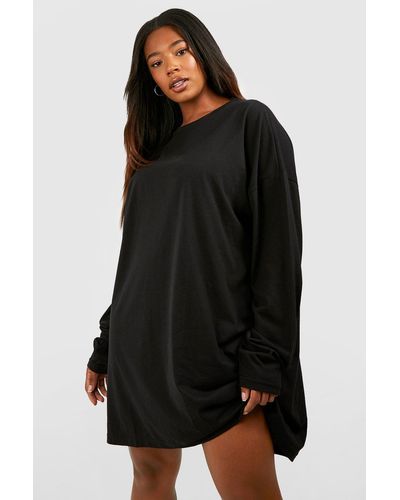 Boohoo Plus Cotton Long Sleeve T-shirt Dress - Black