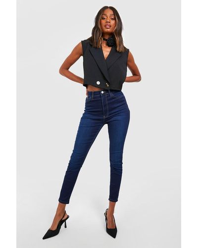 Boohoo Mid Rise Butt Shaping Skinny Jeans - Blue