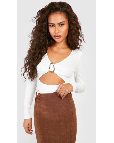 Boohoo Metal Ring Cut Out One Piece - Brown