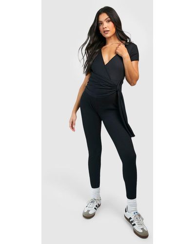 Maternity Short Sleeve Rib Tie Waist Jumpsuit