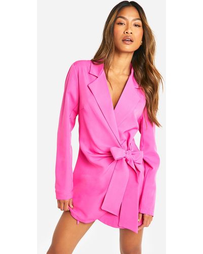 Boohoo Wrap Drape Front Tailored Blazer Dress - Pink