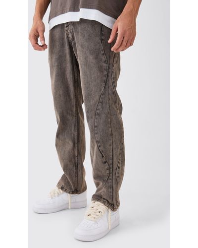 BoohooMAN Relaxed Rigid Curved Side Seam Overdyed Jeans - Brown