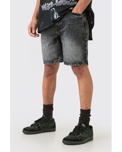 Boohoo Slim Rigid Busted Waistband Denim Shorts In Charcoal - Gray
