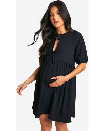 Boohoo Maternity Tie Front Short Sleeve Smock Dress - Black