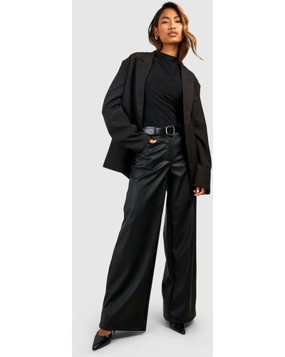 Boohoo Leather Look Slouchy Dad Trouser - Black