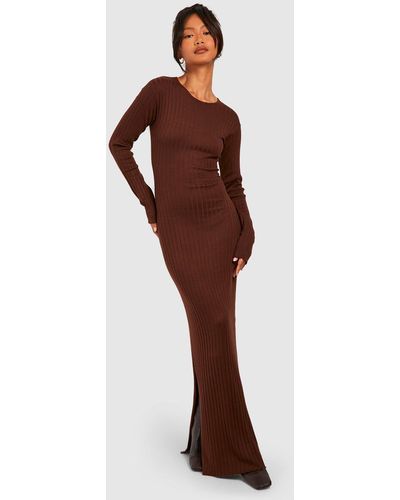 Boohoo Wide Rib Crew Neck Knitted Maxi Dress - Red