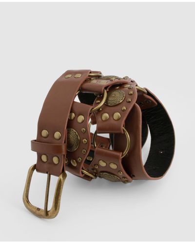 Boohoo Western Studded Ring Belt - Brown