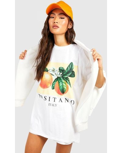 Boohoo Camiseta Oversize Con Estampado De Fruta De Positano - Blanco