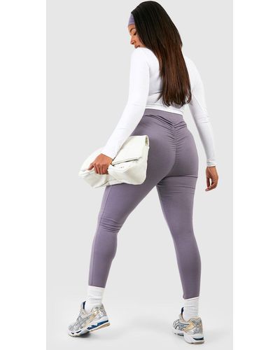 Boohoo Plus Cotton Jersey Knit Ruched Booty Boosting Leggings - Green