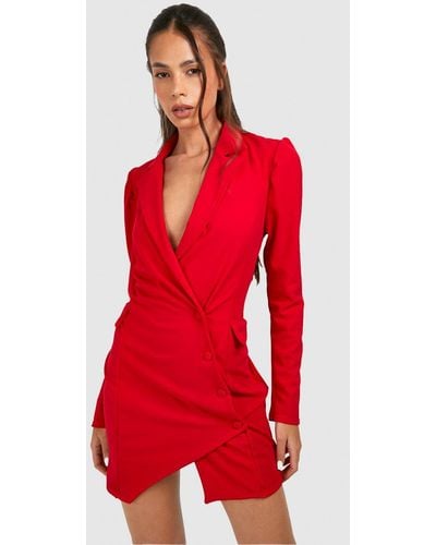 Boohoo Button Down Long Sleeve Blazer Dress - Red