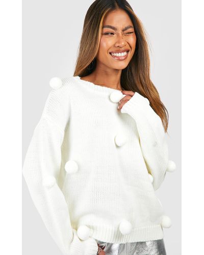 Boohoo Pom Pom Sweater - White