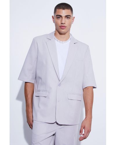 Boohoo Short Sleeve Oversized Single Breasted Suit Jacket - White