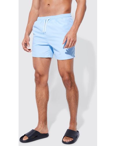 Boohoo Mid Length Plain Swim Shorts - Blue