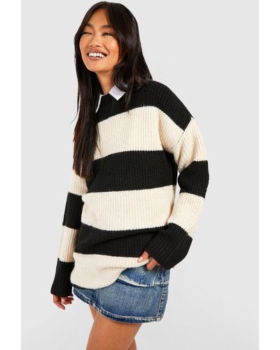 Boohoo Oversized Wide Stripe Sweater - White