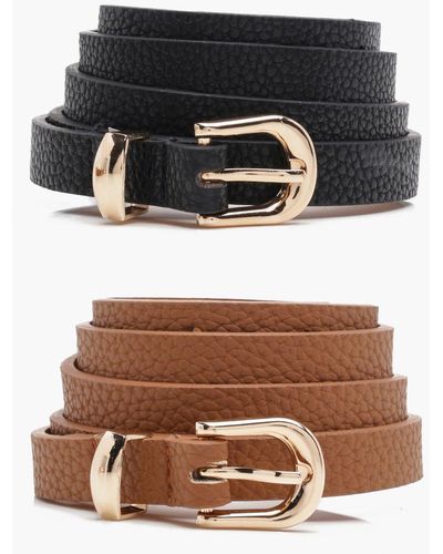 Boohoo Basic Skinny Belts 2 Pack - Brown