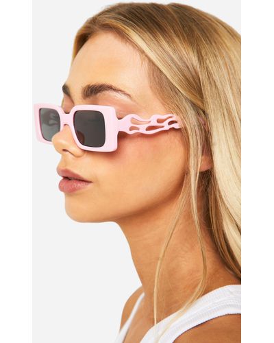 Boohoo Pink Rectangular Detailed Sunglasses