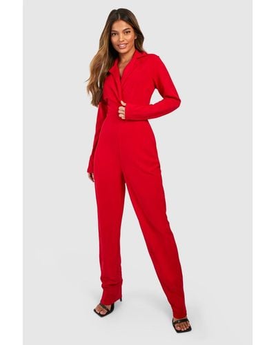 Boohoo Tailo Wrap Detail Fitted Blazer Slim Leg Jumpsuit - Red