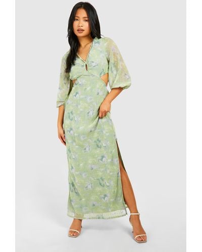 Boohoo Petite Floral Dobby Cut Out Maxi Dress - Green