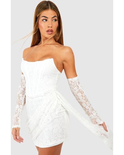 Boohoo Lace Corset Detail Draped Mini Dress - White