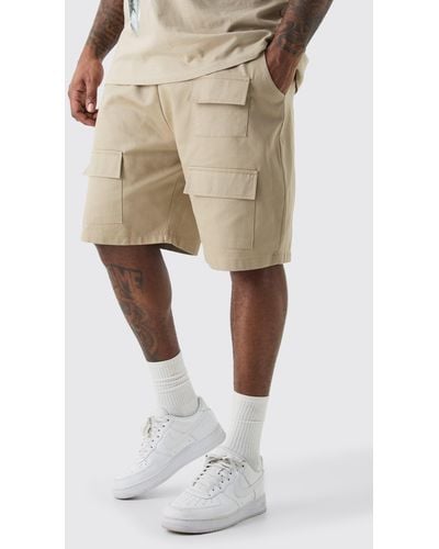 BoohooMAN Plus Elasticated Waist Relaxed Twill Utility Short - Natural