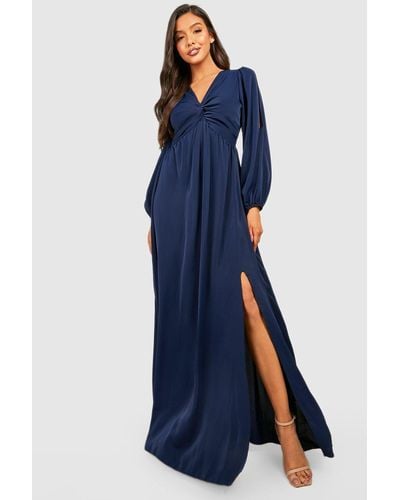 Boohoo Twist Detail Split Sleeve Maxi Dress - Blue